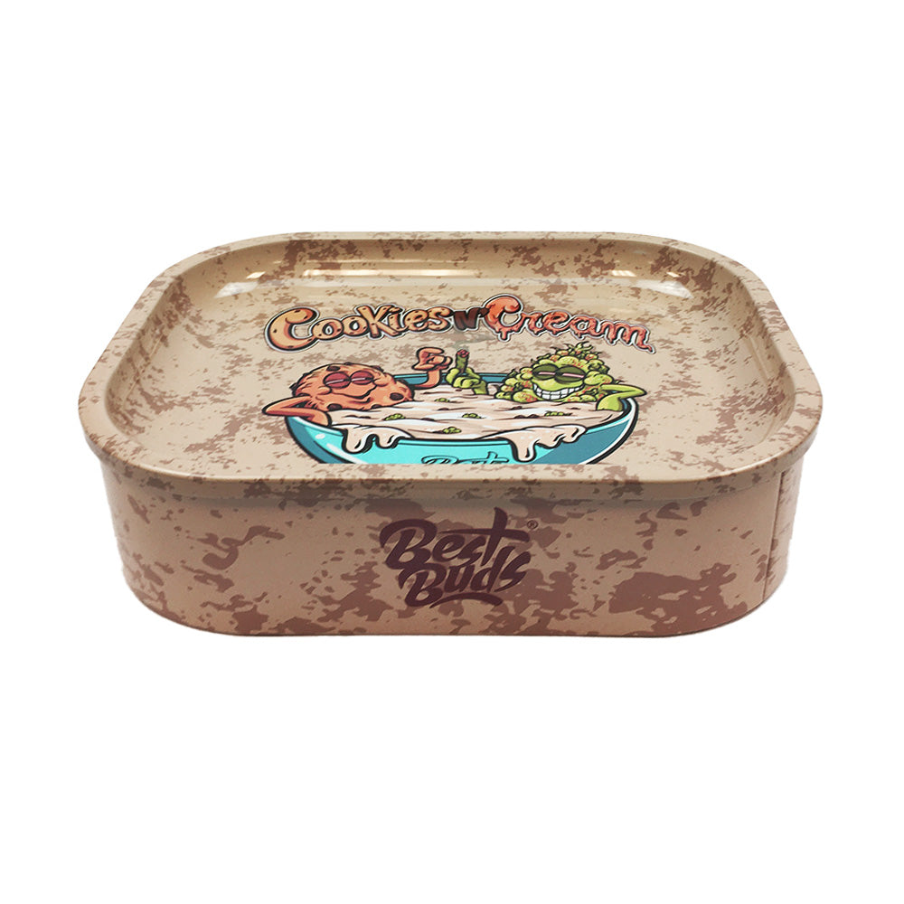 Best Buds Thin Box Rolling Tray with Storage Cookies and Cream