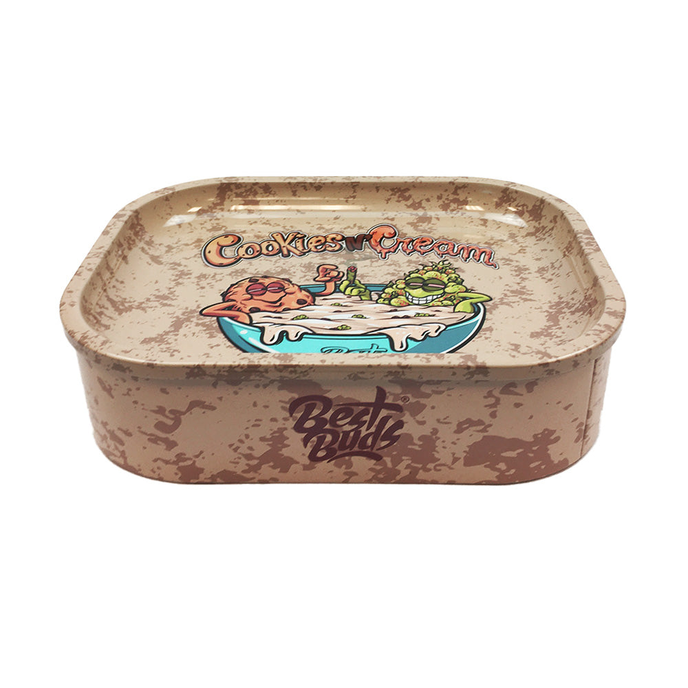 Best Buds Thin Box Rolling Tray with Storage Cookies and Cream